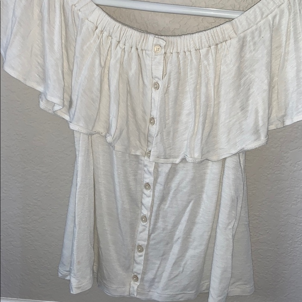 Off the shoulder white shirt
